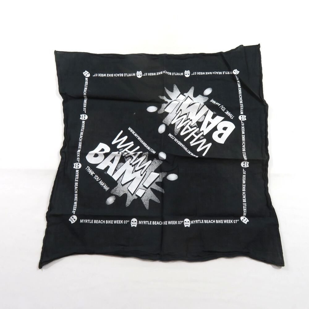 Myrtle Beach Bike Week Scarf Bandana Wham Bam Thank You Maam Black White 20"x20"